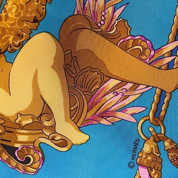 Vintage Hermes Paris Opera Garnier Baroque Silk Scarf, Turquoise Gold Lux 1483 - Picture 6 of 13